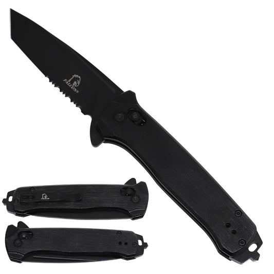 Falcon Black Button-Lock Spring-Assisted Pocket Knife