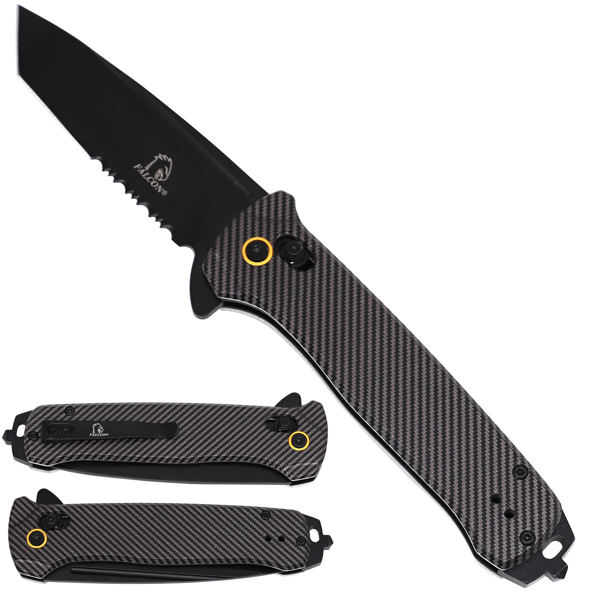 Falcon Carbon-Fiber Button-Lock Spring-Assisted Pocket Knife