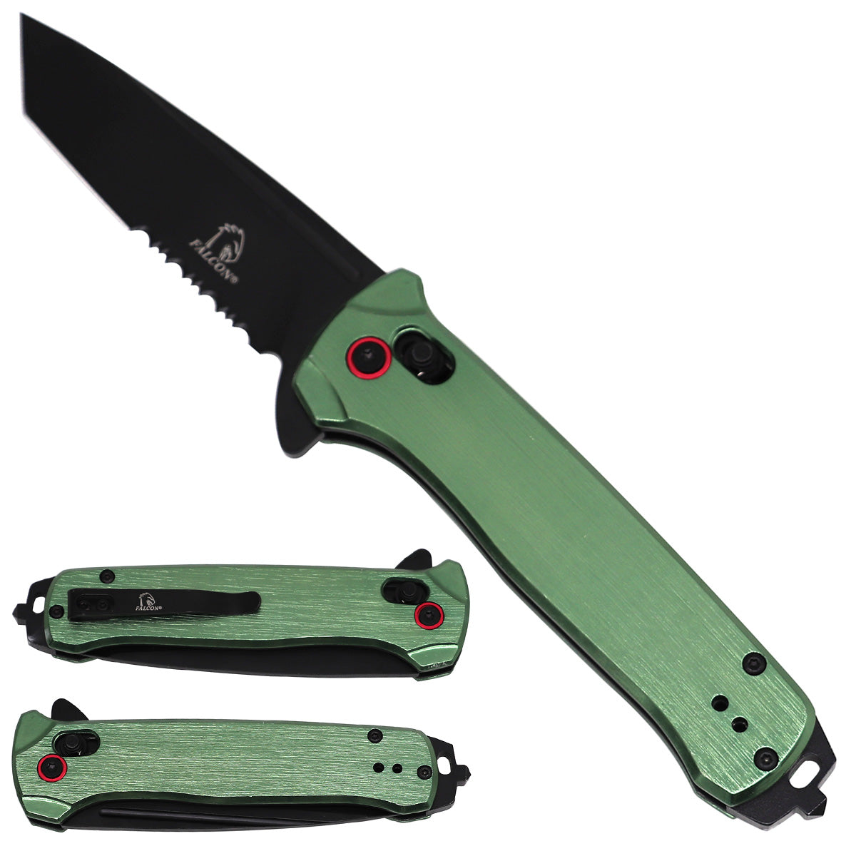 Falcon Green Button-Lock Spring-Assisted Pocket Knife