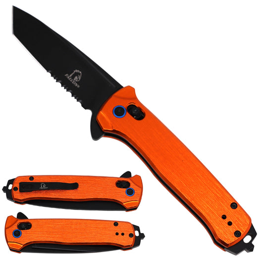 Falcon Orange Button-Lock Spring-Assisted Pocket Knife