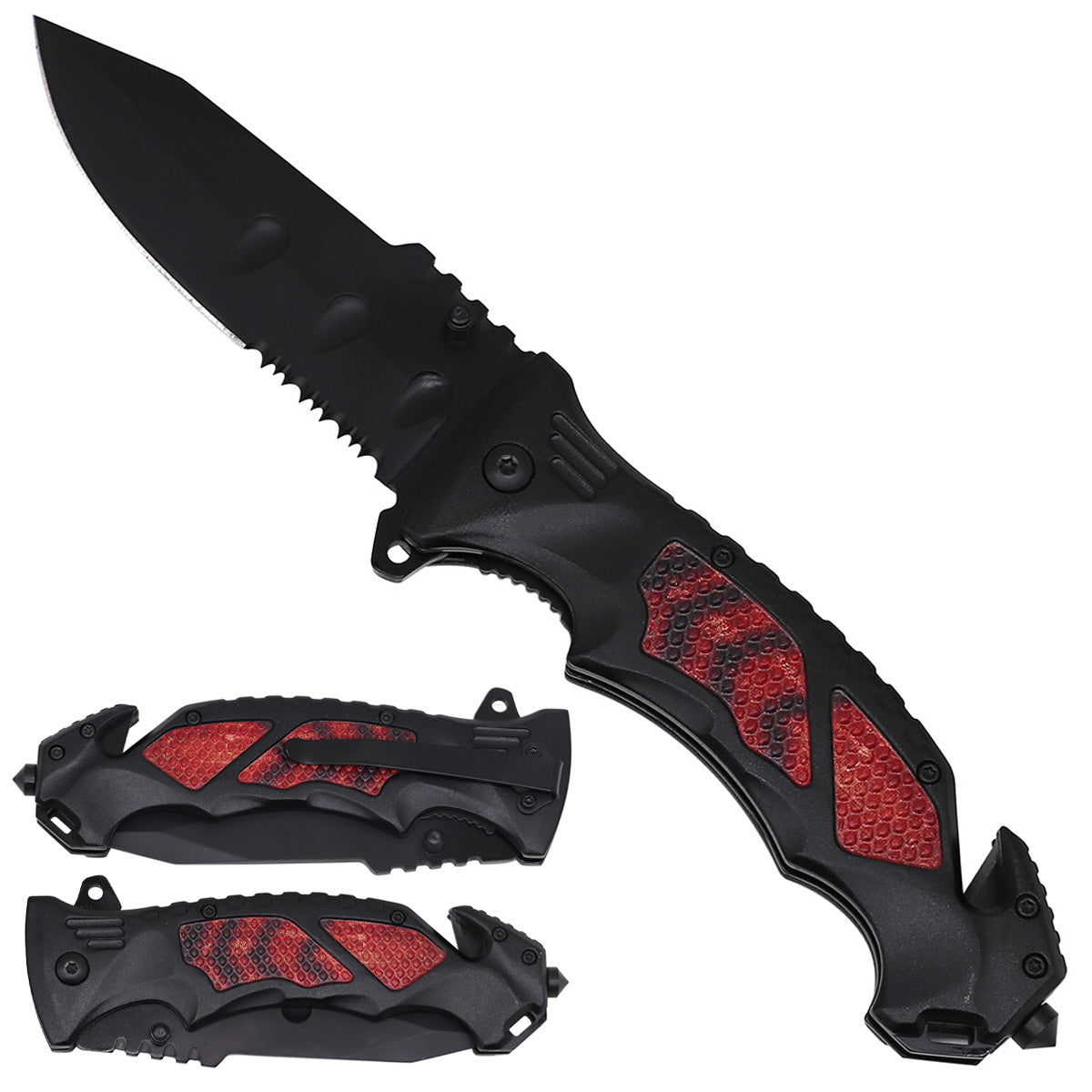 Tactical Textured Grip Spring Assisted Pocket Knife - Wood Grain Handle - Pacific Solution wholesale pocket knife SKU KS2528BR
