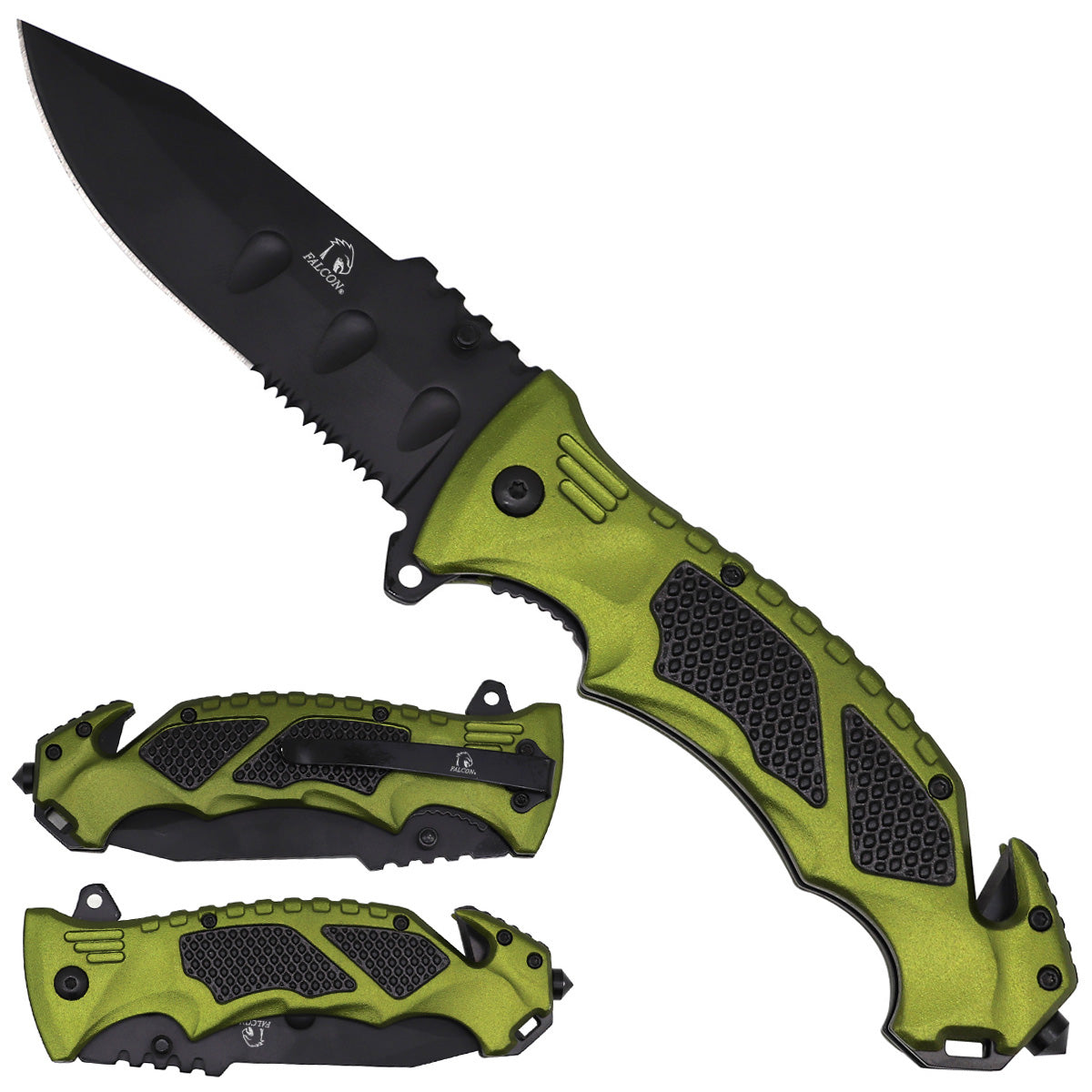 Tactical Textured Grip Spring Assisted Pocket Knife - Military Green Handle