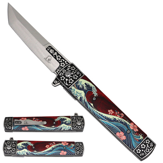 Falcon Angry Wave Tanto Spring Assisted Pocket Knife - 3D Printed Handle - Pacific Solution wholesale pocket knife SKU KS2538WA
