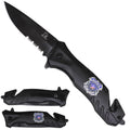 Spring-assisted folding knife with 3.5-inch blade and 3D-printed Police Department handle design, SKU KS2589BPD
