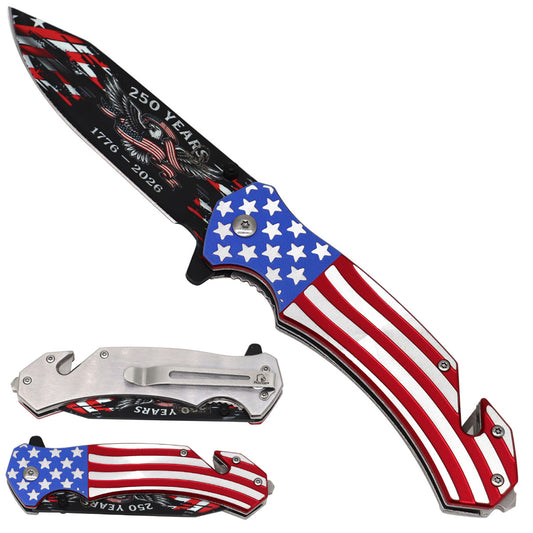 Spring Assisted Pocket Knives - 250Th Anniversary USA Flag Pocket Knife