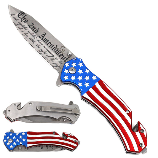 3"  2nd Amendment Blade / US Flag Handle/ Assisted Knife