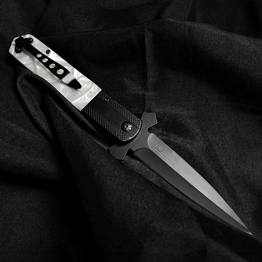 3 1/2 " Black Blade / White Handle w Cross /  Assited Knife