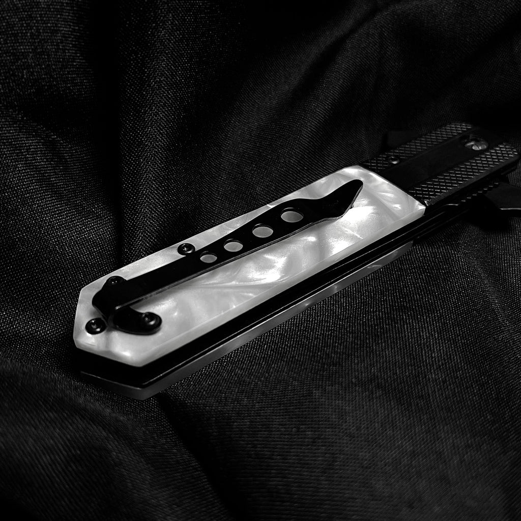 3 1/2 " Black Blade / White Handle w Cross /  Assited Knife