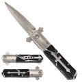 3 1/2 " Silver Blade / Black Handle w Cross /  Assited Knife