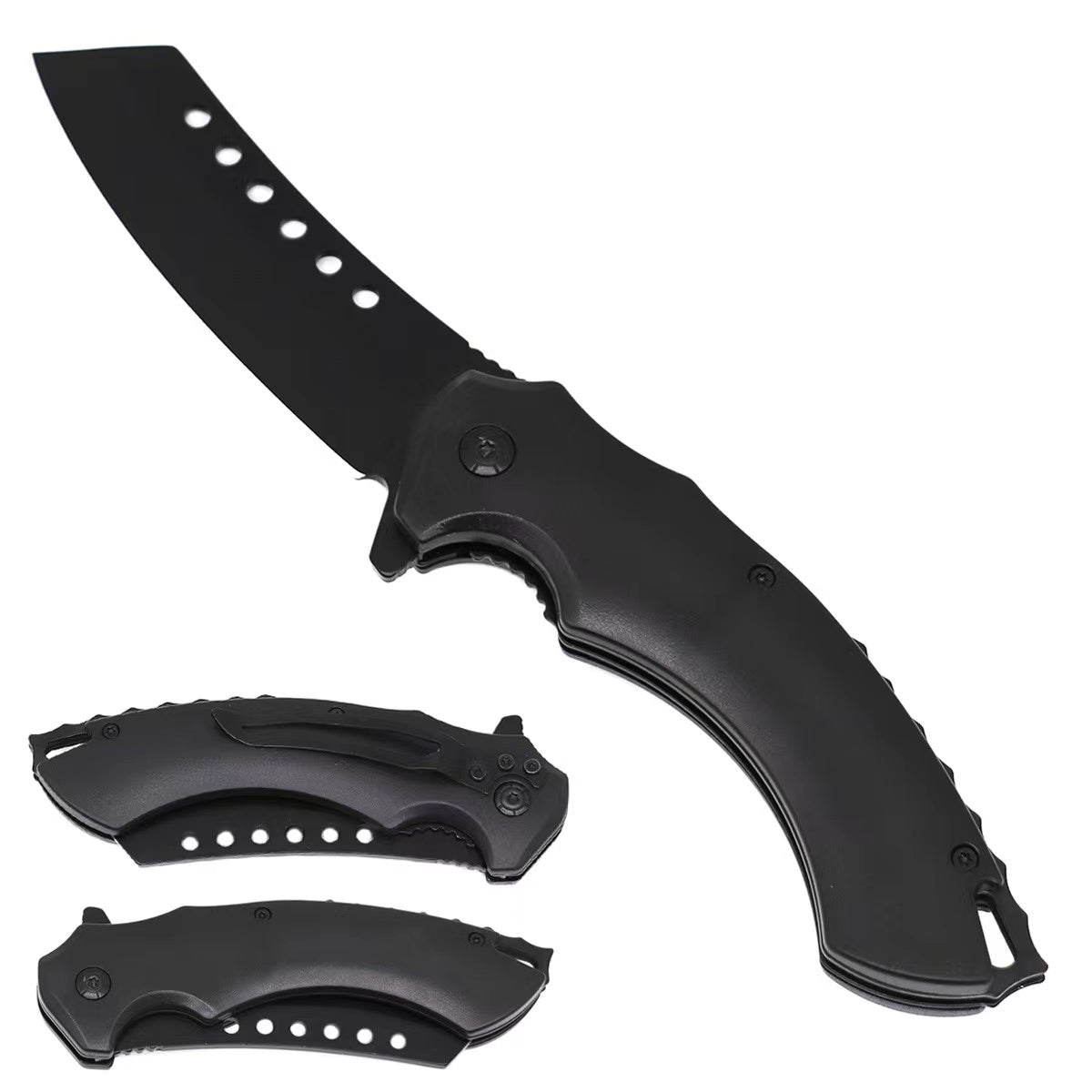 Black Spring Assisted Knife Butcher Blade