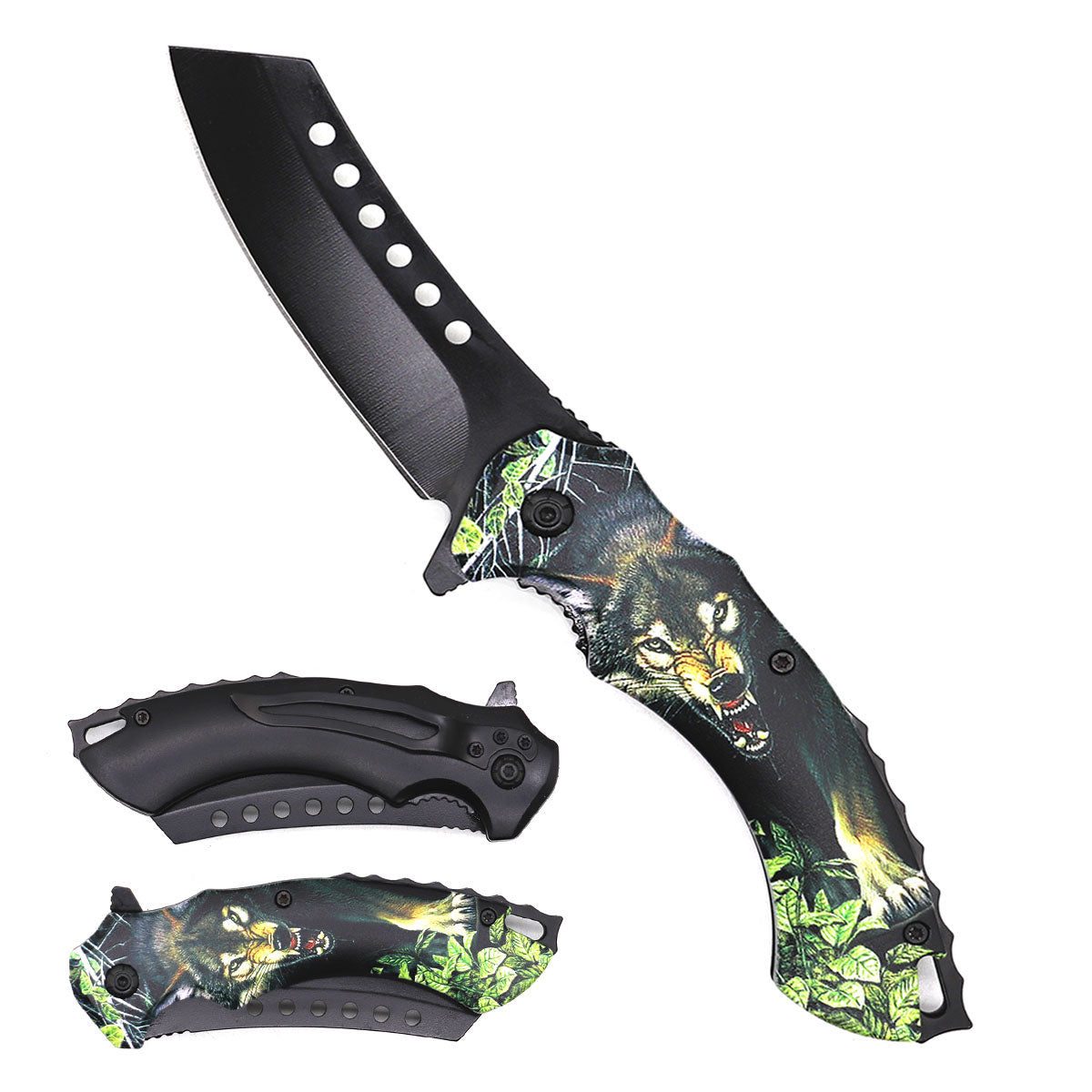 4" Black Blade / Wolf Handle / Assisted Knife