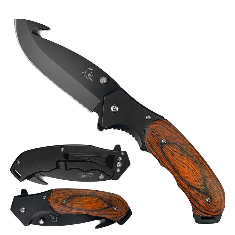 Falcon 8" Spring Assisted Pocket Knife Wood Handle