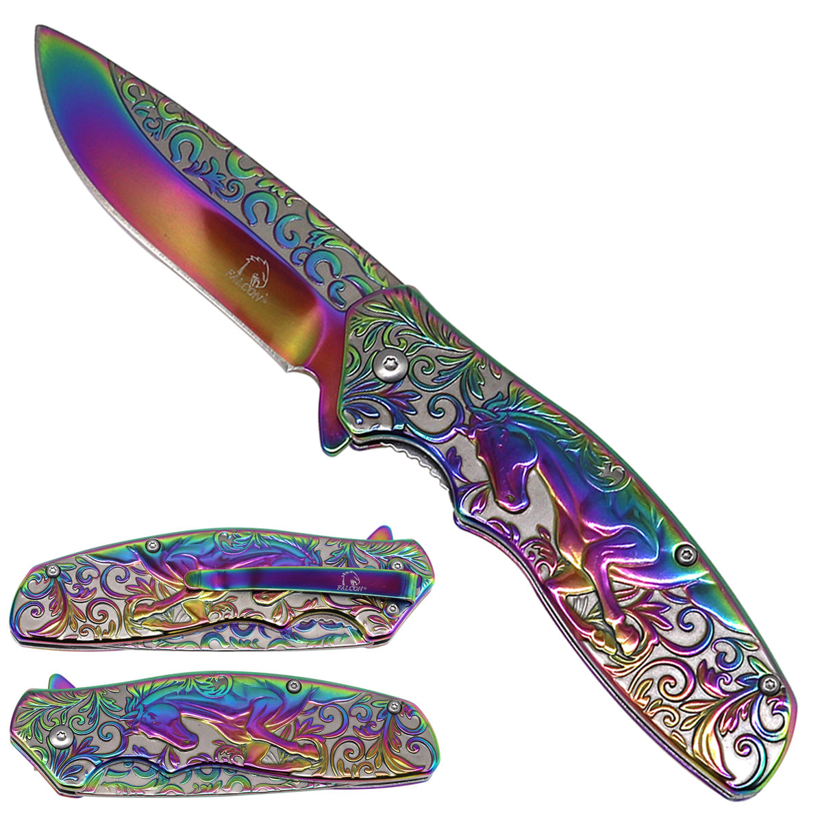 Falcon KS3044RB Color Titanium Laser Spring Assisted Folding Knife