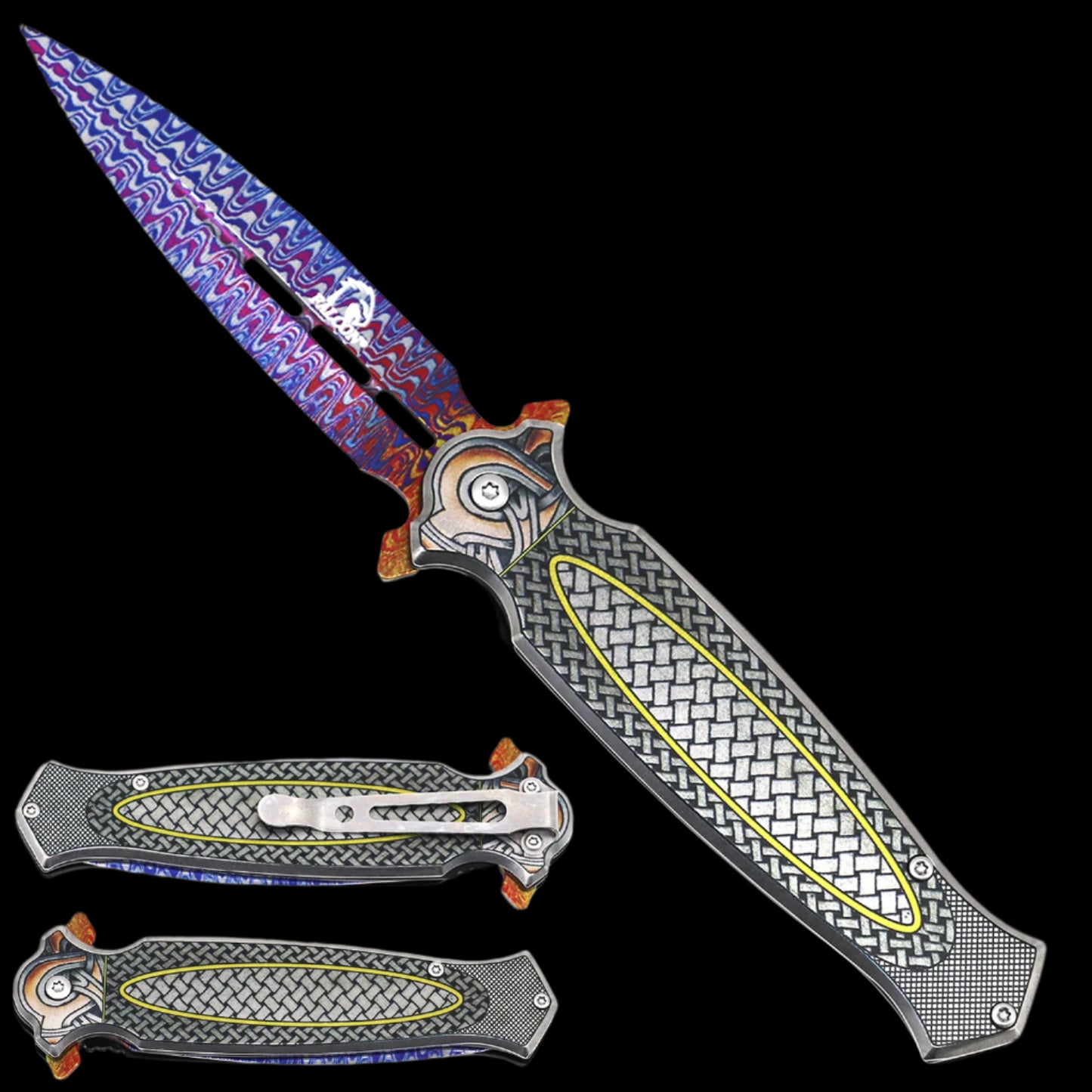 Wholesale Falcon Spring Pocket Knife – Patterned Blade for Retailers