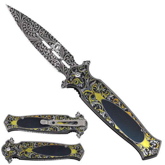 Falcon Spring Assisted Pocket Knife - Patterns on Handle