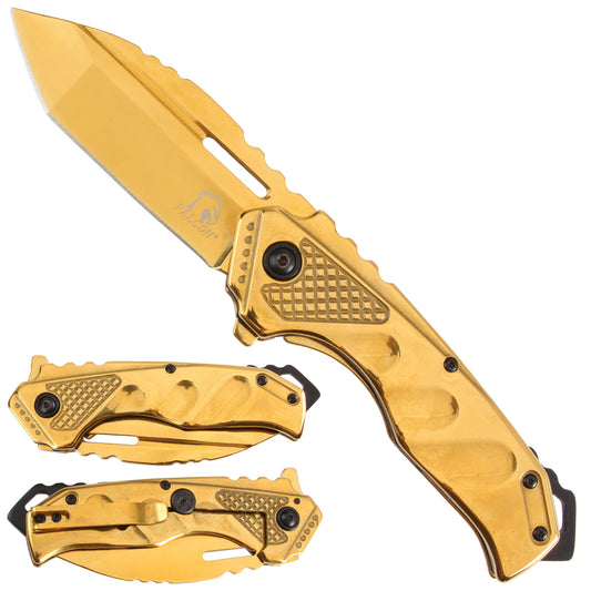 Falcon Spring Assisted Knife Gold Frame Lock Knife