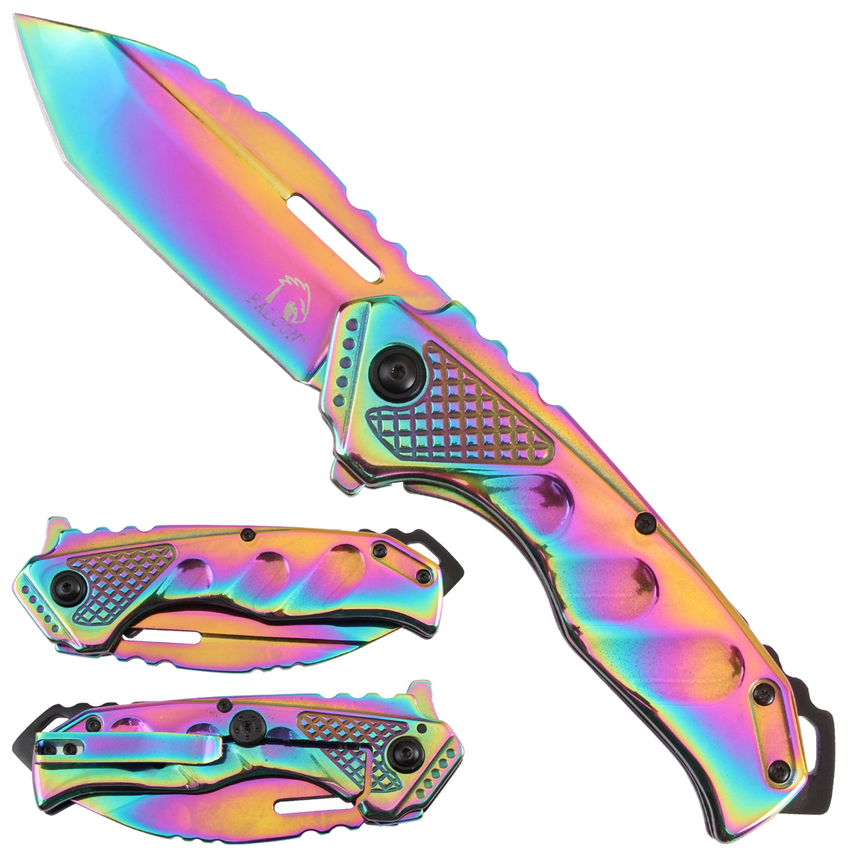 Falcon Spring assisted knife rainbow frame lock knife – Pacific Solution