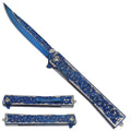 Falcon Blue Spring Assisted Pocket Knife - Engraved Leaves