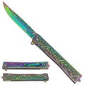 Falcon Leaf-Pattern Spring Assisted Pocket Knife - Rainbow