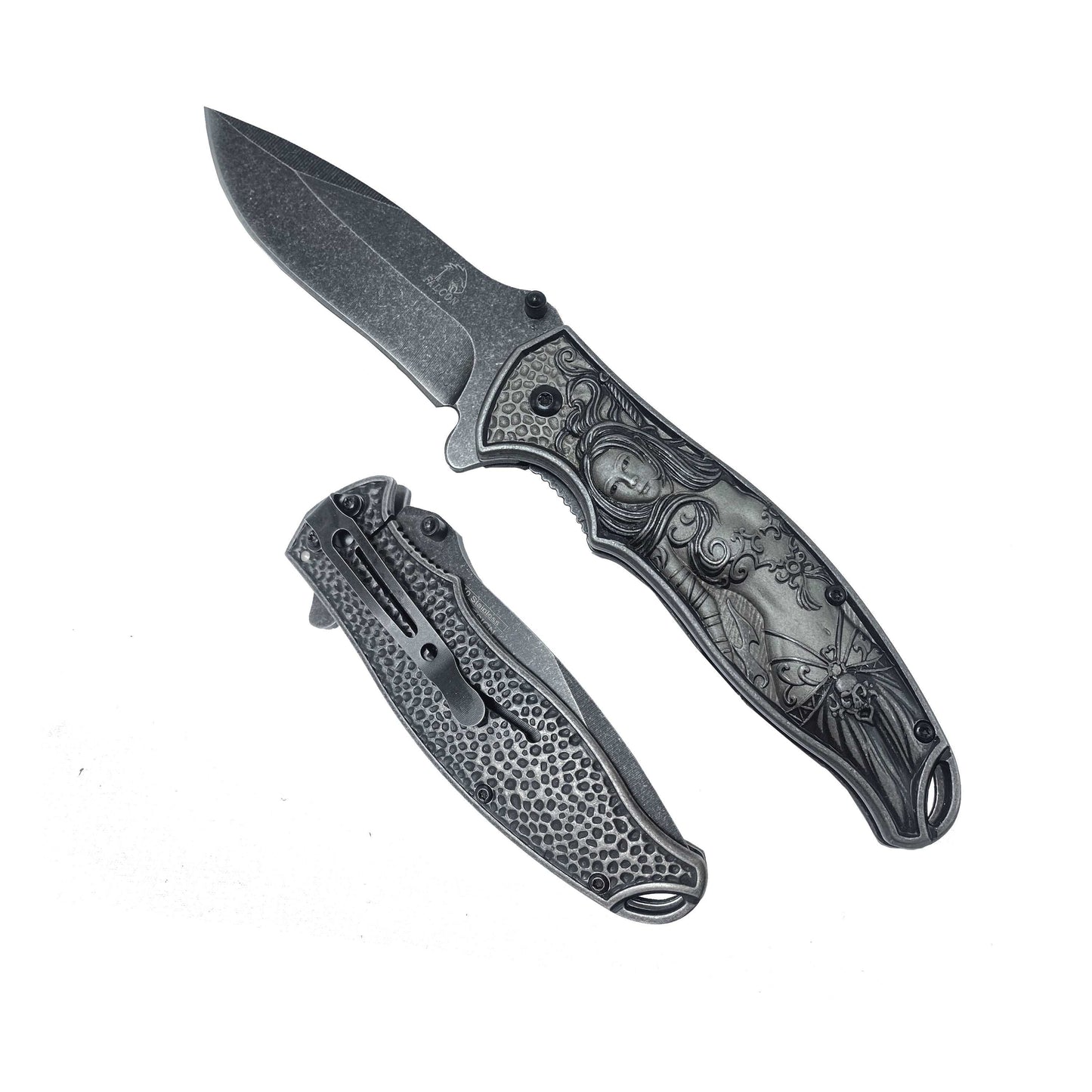 Falcon 8 1/4” Spring Assisted Knife w Black 3D Mermaid