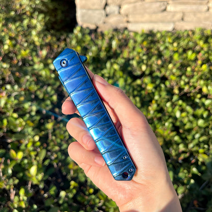 Falcon 7.75" Blue Tanto Blade Spring Assisted Pocket Knife
