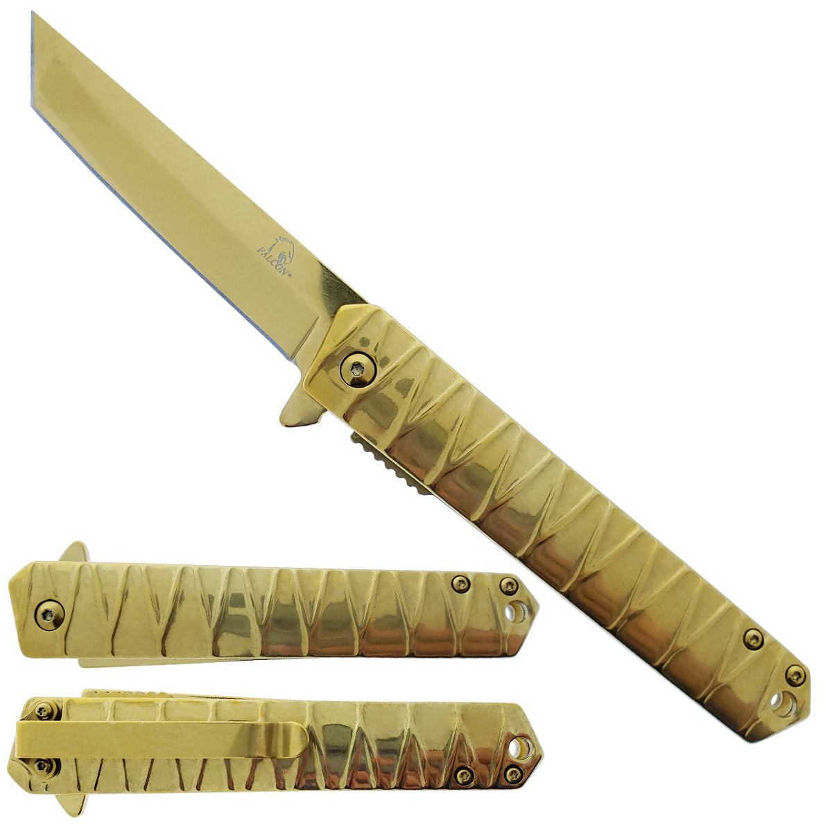 Wholesale Tanto Knife Shop Online: Falcon Gold Tanto Pocket Knife.