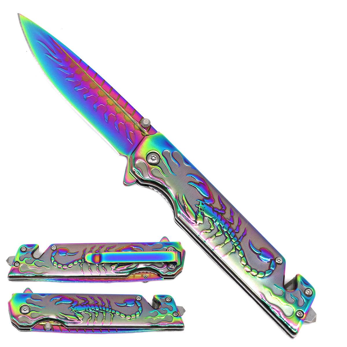 Falcon 9" Rainbow Pocket Knife Semi Automatic Scorpion