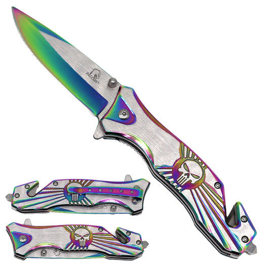 Falcon 8.5" Overall Semi Automatic Rainbow Folding Knife