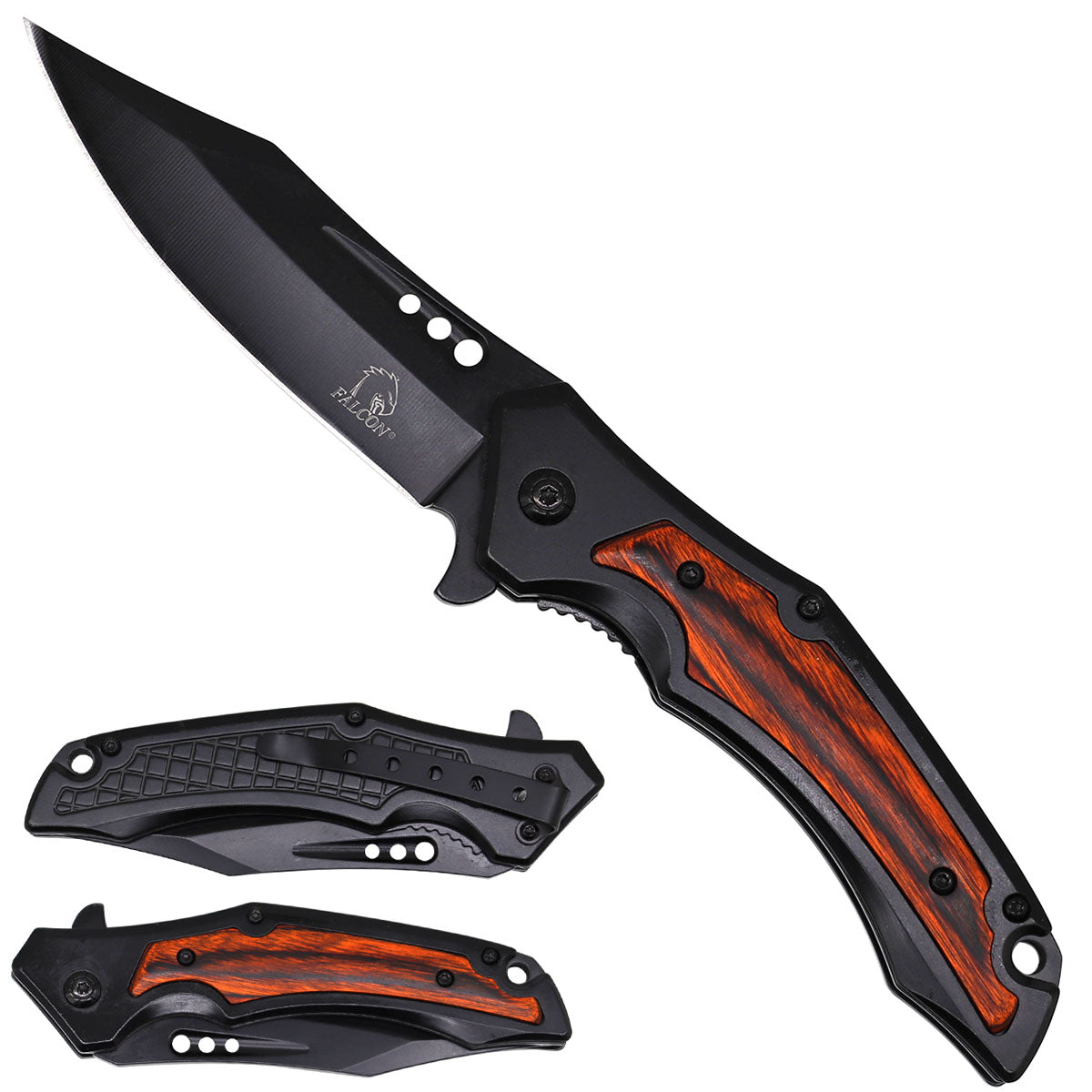 Falcon Wooden Handle Spring Assisted Pocket Knife