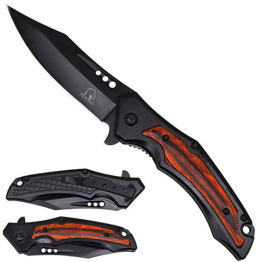 Falcon Wooden Handle Spring Assisted Pocket Knife