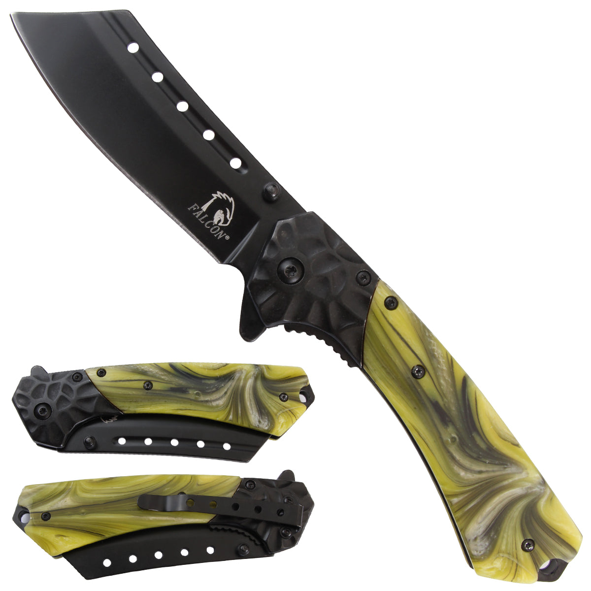 Falcon Spring assisted knife yellow handle