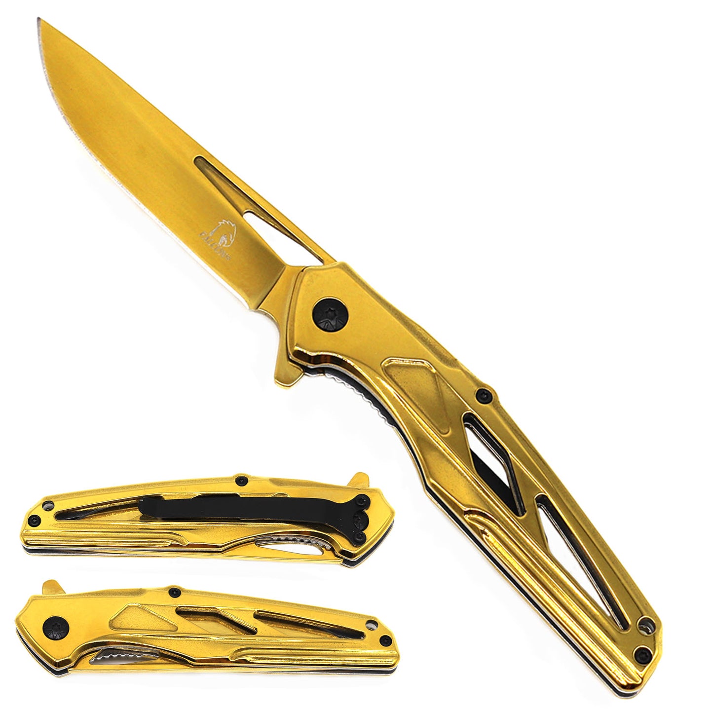 Falcon 8" Gold Spring Assisted Knife w/ Plastic Handle
