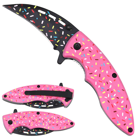 Rainbow Sprinkles Donut Spring Assisted Pocket Knives