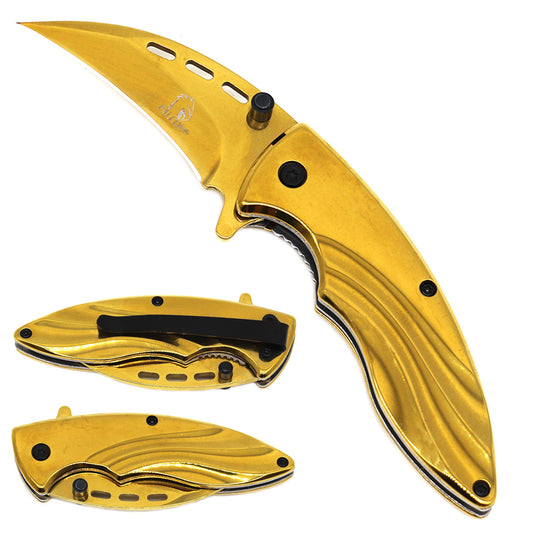 Falcon 8 7/8" Gold Spring Assisted Karambit Knife