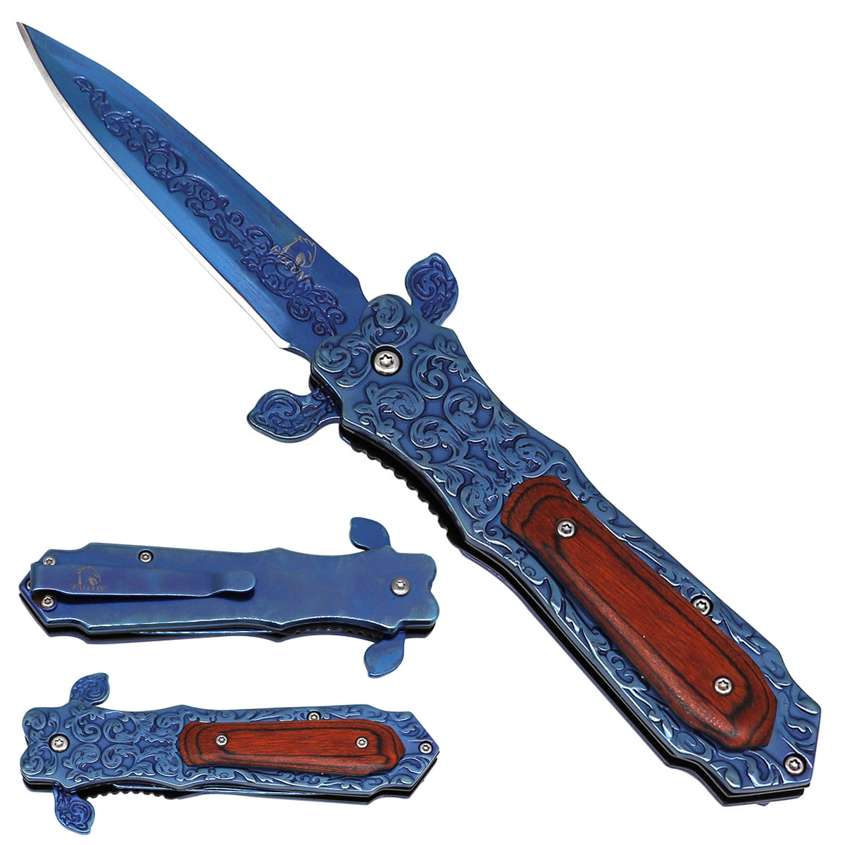 Falcon Blue Spring-Assisted Folding Pocket Knife, 3mm Mirror-Gloss Blade | KS4071BL