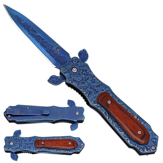 Falcon Blue Spring-Assisted Folding Pocket Knife, 3mm Mirror-Gloss Blade | KS4071BL