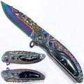 Spring Assisted Rainbow Pocket Knife - Acrylic Handle & Design