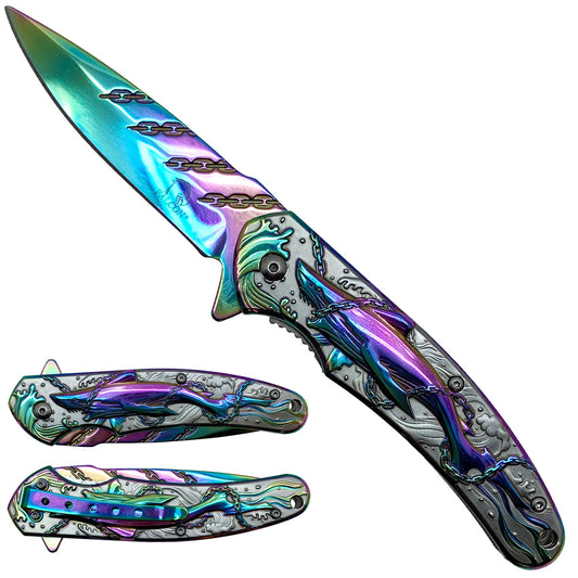 Falcon Knives - Shark & Chains Rainbow Pocket Knife