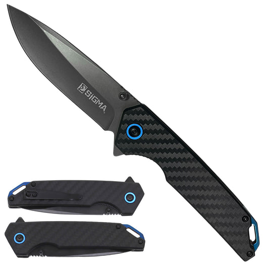 Sigma Ball Bearing Pocket Knife - Gray & Blue Carbon Fiber Handle