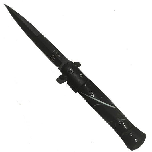 Falcon 9" Spring Assisted Stiletto Knife w/ faux Black Marble Acrylic handle.