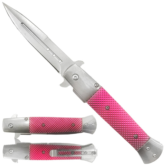 8" Spring Assisted Pocket Knife Stiletto Pink Handle