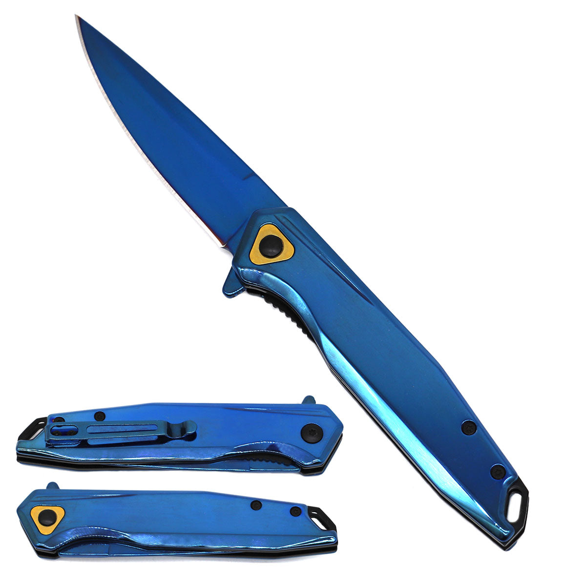 Spring Assisted Pocket Knife - 3"  Blue Blade / Blue Handle / Assisted Knife