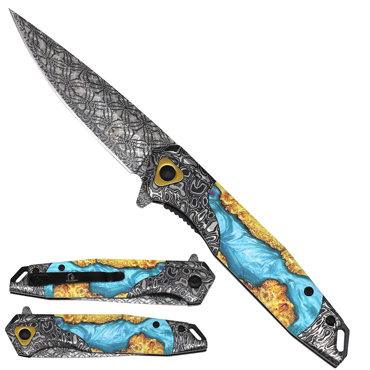 Falcon Patterned Spring-Assisted Knife, 440 Stainless Steel | KS6033DM-2