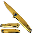Falcon KS6033GD spring-assisted folding knife with 3.5-inch blade, 4.75-inch steel handle, and 7-inch overall length