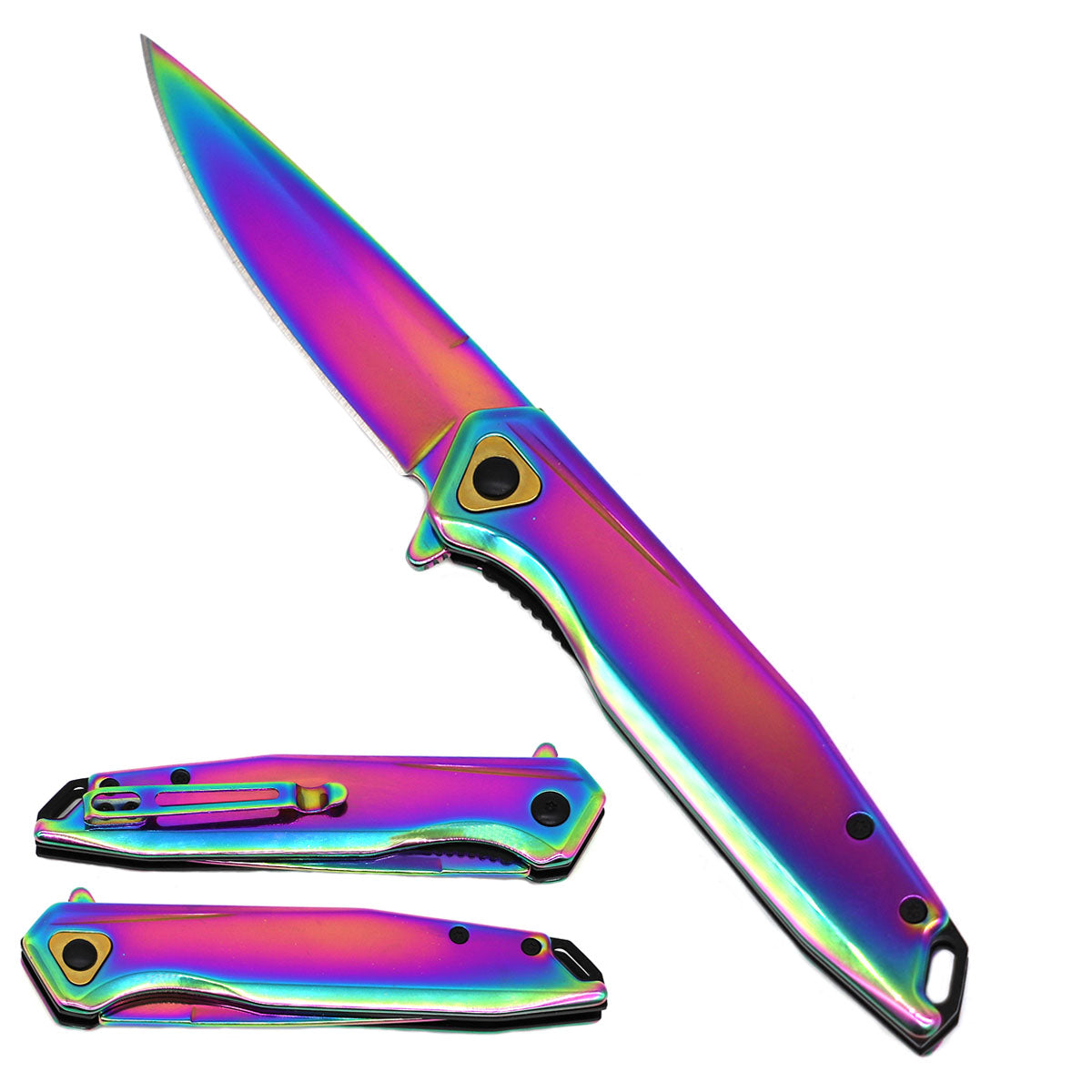 Spring Assisted Pocket Knife - 3" Rainbow Blade / Rainbow Handle / Assisted Knife