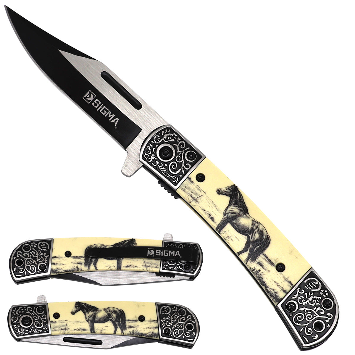 Sigma ball-bearing flipper knife with 3.5-inch blade and ebony handle, SKU KSB3062HR