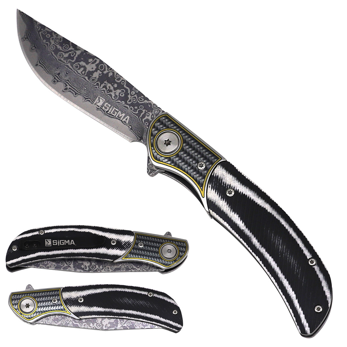 Sigma Damascus Ball-Bearing Pocket Knife - Micarta Handle