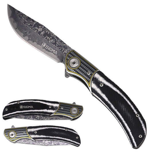 Sigma Damascus Ball-Bearing Pocket Knife - Micarta Handle