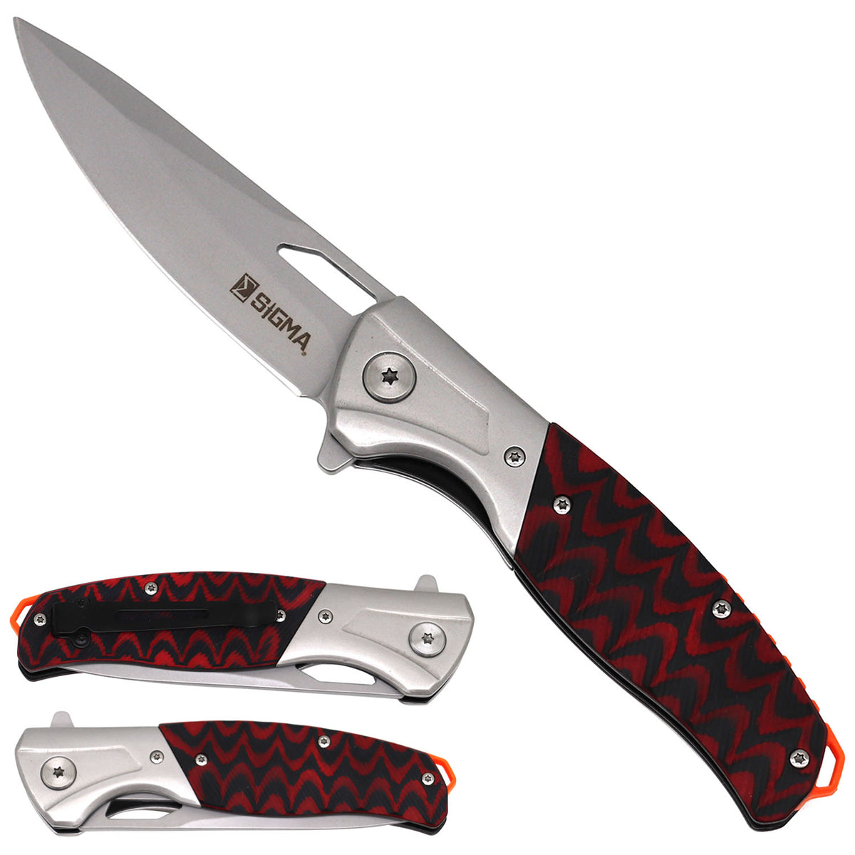 Sigma Ball-Bearing Flipper Knife - Micarta Black & Red Handle | KSB413GRMK