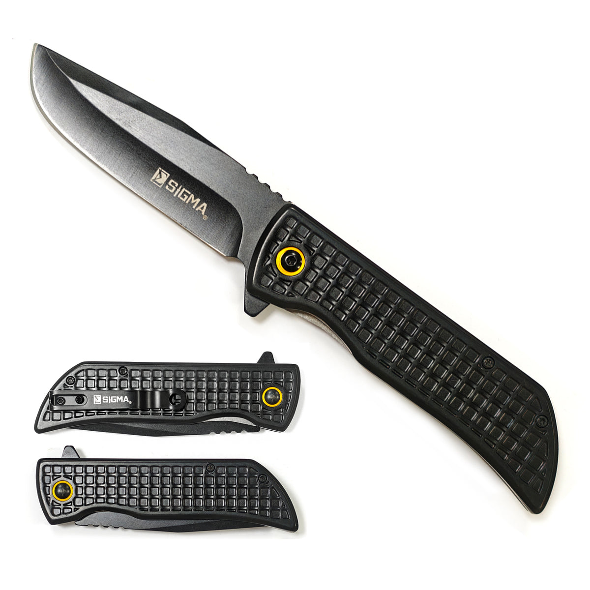 Sigma Ball-Bearing Flipper Pocket Knife, 3.75-Inch 8Cr Blade & Steel Handle | KSB4401BK